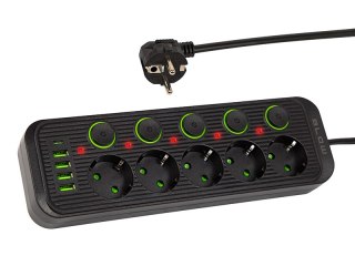 98-209# Przedłużacz sieciowy ps-550s 5-gniazd 4xusb 1xusb-c 5m czarny 3x1mm