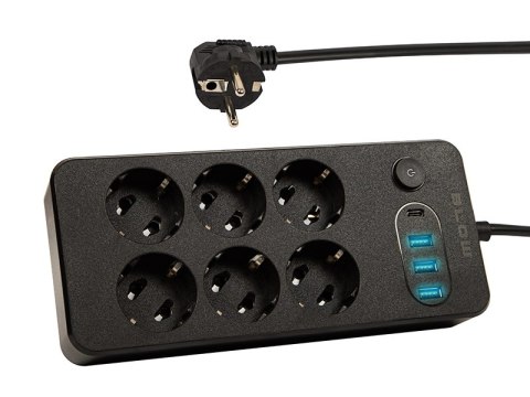 98-212# Przedłużacz sieciowy ps-650 6-gniazd 3xusb 1xusb-c 5m czarny 3x1mm