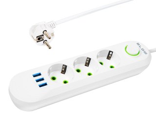 98-216# Przedłużacz sieciowy ps-320 3-gniazda 3xusb 2m biały 3x1mm