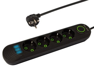 98-220# Przedłużacz sieciowy ps-430 4-gniazda 3xusb 3m czarny 3x1mm