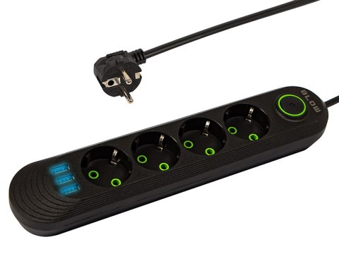 98-222# Przedłużacz sieciowy ps-450 4-gniazda 3xusb 5m czarny 3x1mm