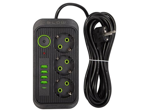 98-235# Przedłużacz sieciowy ps-350u 3-gniazda 4xusb 1xusb-c 5m czarny 3x1mm