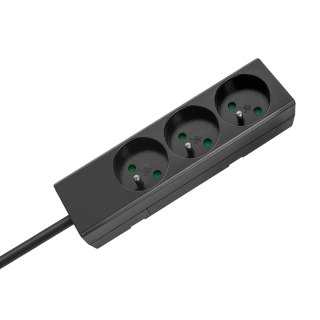 Przedłużacz 3 gniazda 1,5m typu francuskiego bez przełącznika (3x1,0mm) Rebel czarny