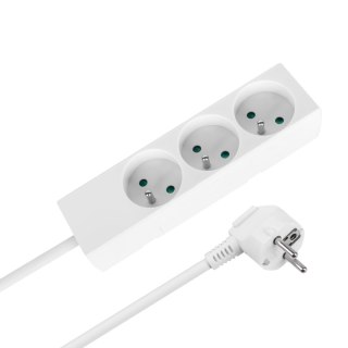 Przedłużacz 3 gniazda 3m typu francuskiego bez przełącznika (3x1,5mm) Rebel biały