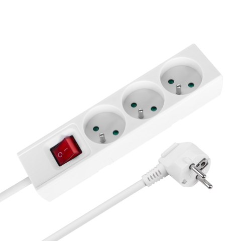 Przedłużacz 3 gniazda 3m typu francuskiego z przełącznikiem (3x1,5mm) Rebel biały