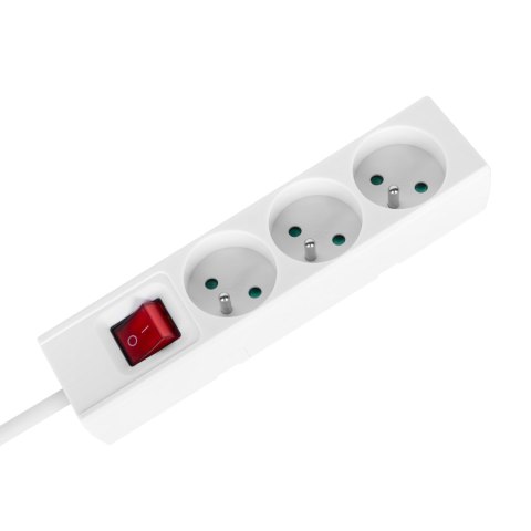 Przedłużacz 3 gniazda 3m typu francuskiego z przełącznikiem (3x1,5mm) Rebel biały