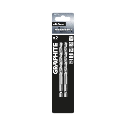 Wiertło do metalu Hex 6.5 mm, 2 szt.