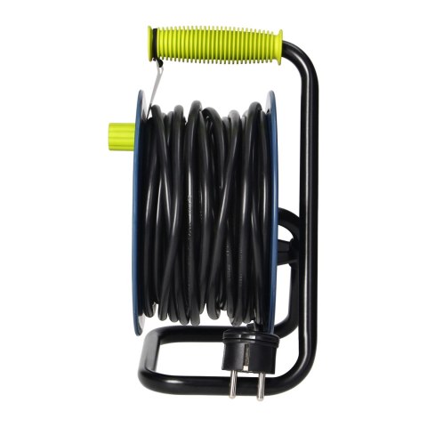 Przedłużacz bębnowy MINI, 4 gniazda 2P+Z, metalowy stojak, polwinit H05VV-F 3x1mm- , długość 15m, limonkowy