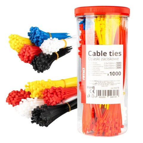 Opaski zaciskowe plastikowe wielokolorowe zestaw 1000 szt. amio-04318