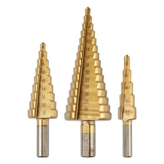 Wiertła stopniowe: 4-12, 4-20, 4-32 mm, TiN, zestaw 3 szt.