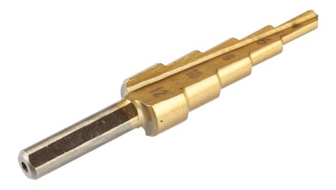 Wiertła stopniowe 4-12 mm, rozwiertak 12.4 mm, frezowiertło 6x90 mm, pogłębiacz stożkowy 8-20 mm TiN