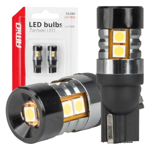 Żarówki led canbus t10 w5w 9 smd 3030 white 12v 24v amio-04241