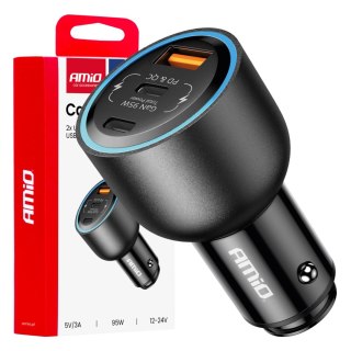 Ładowarka samochodowa 2x usb-c + usb-a 12v 24v 95w amio-04372