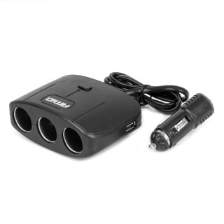 Rozdzielacz gniazda zapalniczki z ładowarką 2x usb-a on/off 12v 24v 100w 70cm amio-04362