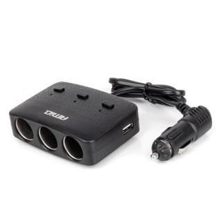 Rozdzielacz gniazda zapalniczki z ładowarką 2x usb-a on/off led 12v 24v 100w 70cm amio-04363