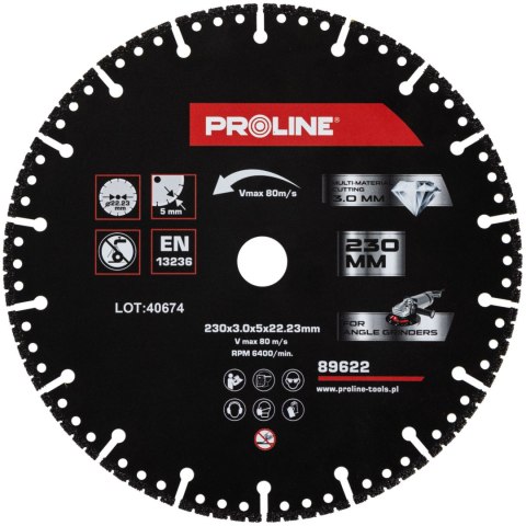 Tarcza diam.do cięcia,multi-materiał.,230*3.0* 22.23,proline