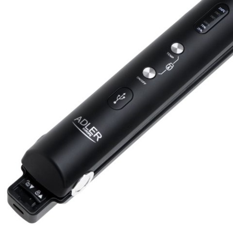 AD 2327 black Prostownica bezprzewodowa podróżna usb-c, ceramiczne płytki 22 x 90 mm, 3 temperatury 160/190/220°c, led, etui