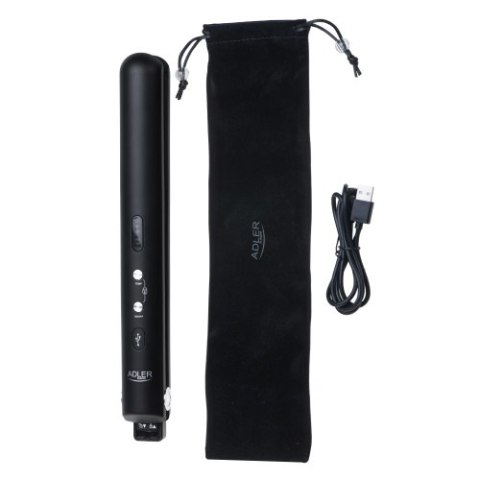 AD 2327 black Prostownica bezprzewodowa podróżna usb-c, ceramiczne płytki 22 x 90 mm, 3 temperatury 160/190/220°c, led, etui