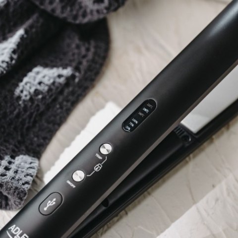 AD 2327 black Prostownica bezprzewodowa podróżna usb-c, ceramiczne płytki 22 x 90 mm, 3 temperatury 160/190/220°c, led, etui