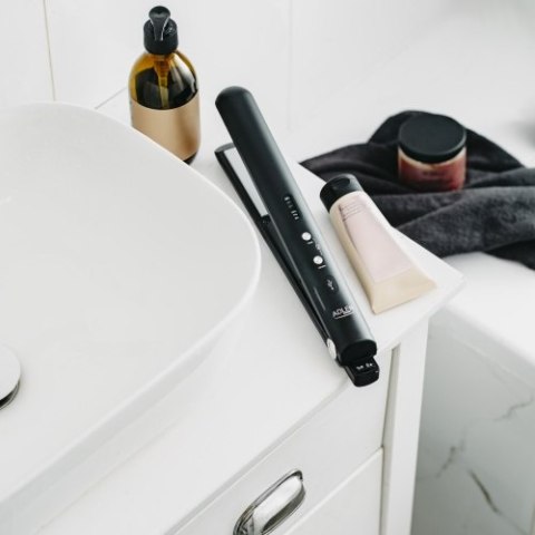 AD 2327 black Prostownica bezprzewodowa podróżna usb-c, ceramiczne płytki 22 x 90 mm, 3 temperatury 160/190/220°c, led, etui