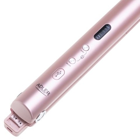 AD 2327 pink Prostownica bezprzewodowa podróżna usb-c, ceramiczne płytki 22 x 90 mm, 3 temperatury 160/190/220°c, led, etui