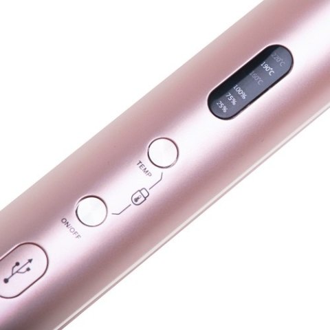 AD 2327 pink Prostownica bezprzewodowa podróżna usb-c, ceramiczne płytki 22 x 90 mm, 3 temperatury 160/190/220°c, led, etui