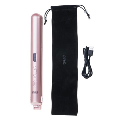 AD 2327 pink Prostownica bezprzewodowa podróżna usb-c, ceramiczne płytki 22 x 90 mm, 3 temperatury 160/190/220°c, led, etui