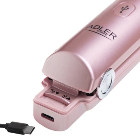 AD 2327 pink Prostownica bezprzewodowa podróżna usb-c, ceramiczne płytki 22 x 90 mm, 3 temperatury 160/190/220°c, led, etui