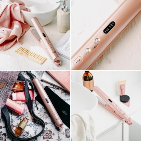 AD 2327 pink Prostownica bezprzewodowa podróżna usb-c, ceramiczne płytki 22 x 90 mm, 3 temperatury 160/190/220°c, led, etui
