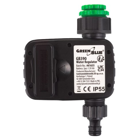 Elektroniczny sterownik nawadniania GreenBlue, programator, zasilanie 2x1,5V AA, GB390