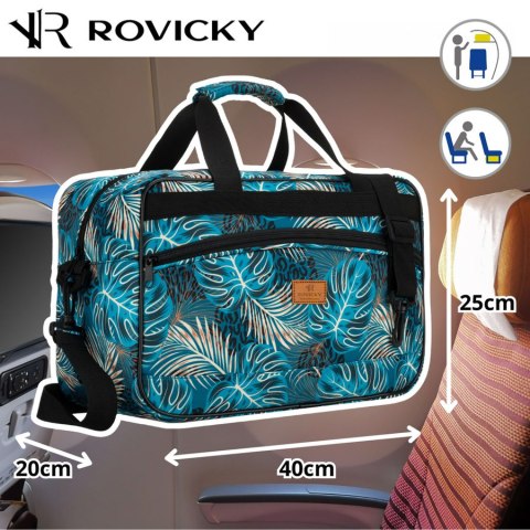 Torba podróżna pokryta roślinnym wzorem wyposażona w dopinany pasek - Rovicky