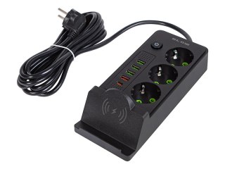 98-237# Przedłużacz sieciowy ps-350u 3-gniazda 4xusb+usb-pd 3m ładowarka indukcyjna