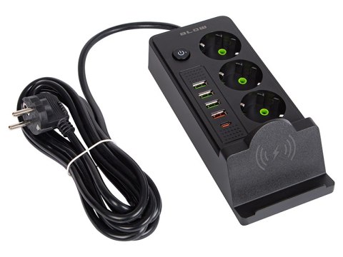 98-237# Przedłużacz sieciowy ps-350u 3-gniazda 4xusb+usb-pd 3m ładowarka indukcyjna