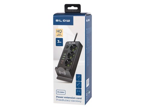 98-237# Przedłużacz sieciowy ps-350u 3-gniazda 4xusb+usb-pd 3m ładowarka indukcyjna