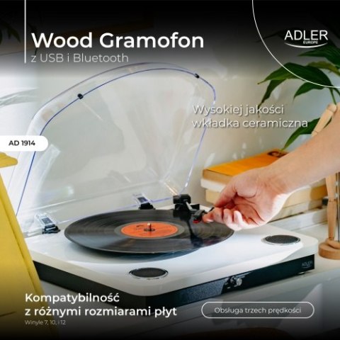 AD 1914 White Gramofon z usb i bluetooth