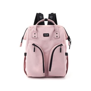 Plecak typu mommy bag w różowym kolorze wyposażony w wiele praktycznych kieszeni - Himawari