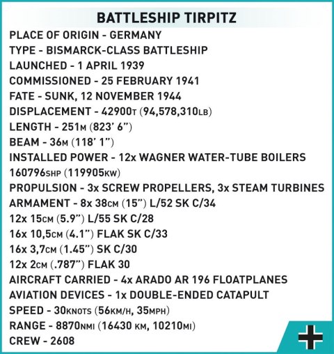 Klocki historical collection battleship tirpitz 2810 elementów