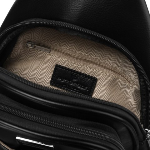 Czarna funkcjonalna saszetka damska z szerokim regulowanym paskiem nerka crossbody eko skóra Peterson