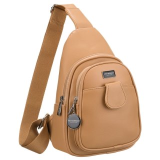 Sportowa beżowa saszetka damska na ramię nerka crossbody ze skóry ekologicznej Peterson