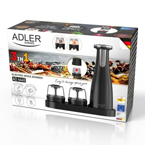 AD 4449 black Młynek do przypraw, soli i pieprzu - zestaw 3 młynków - usb