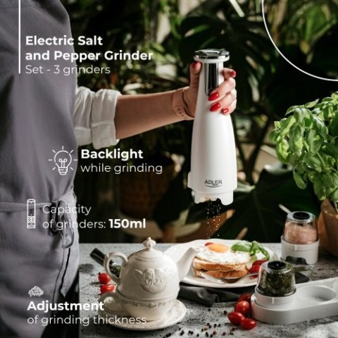AD 4449 white Młynek do przypraw, soli i pieprzu - zestaw 3 młynków - usb