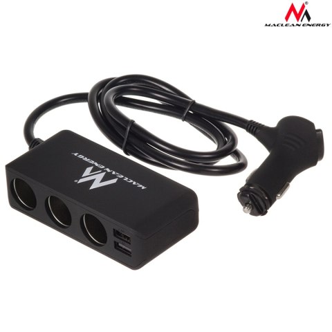 Rozdzielacz gniazda zapalniczki samochodowej Maclean, woltomierz, 3 gniazda zapalniczki, 4xUSB, 4.8A, max 120W, czarny, gumowany