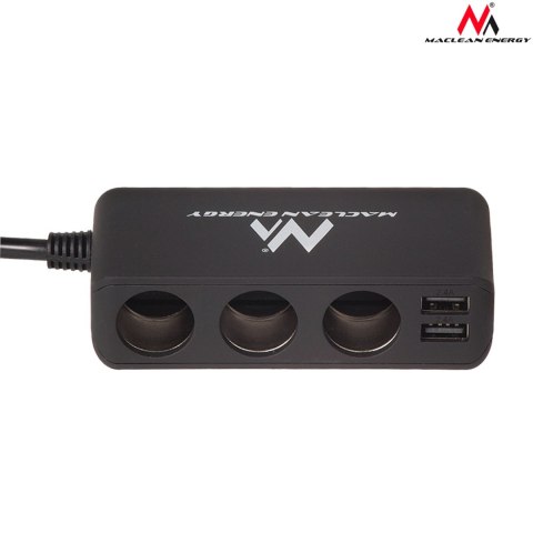 Rozdzielacz gniazda zapalniczki samochodowej Maclean, woltomierz, 3 gniazda zapalniczki, 4xUSB, 4.8A, max 120W, czarny, gumowany