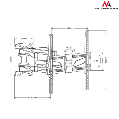 Uchwyt / wieszak do TV Maclean, max VESA 400x400, 26-70", do 45kg, czarny, MC-781