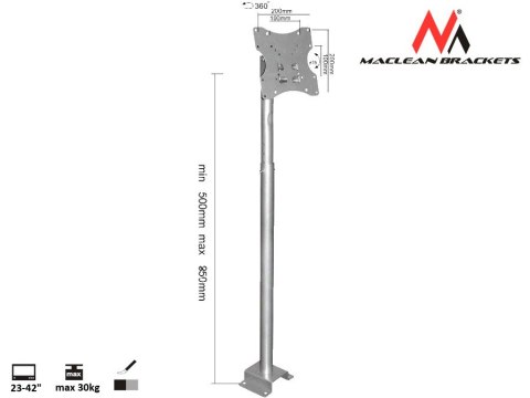 Uchwyt / wieszak do TV Maclean, sufitowy, 23-42", 50~85cm, 30kg, srebrny, MC-504A S
