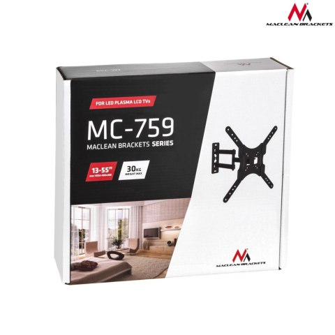 Uchwyt / wieszak do telewizora lub monitora Maclean, uniwersalny, max vesa 400x400, 13-60", 30kg, czarny, MC-759