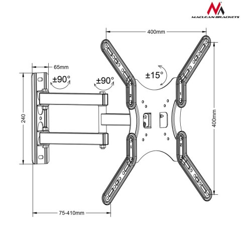 Uchwyt / wieszak do telewizora lub monitora Maclean, uniwersalny, max vesa 400x400, 13-60", 30kg, czarny, MC-759