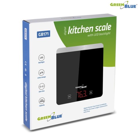Waga kuchenna cyfrowa LED czarna GreenBlue GB171 min 1g max 5000g