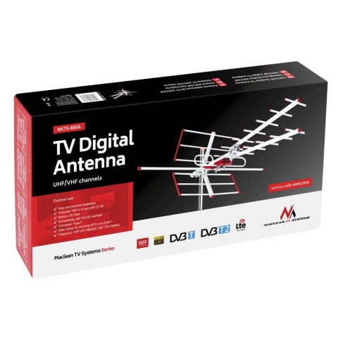 Antena TV DVB-T/T2 HEVC Maclean, aktywna, zewnętrzna combo, filtr Lte, UHF/VHF max 100dBV, MCTV-855A