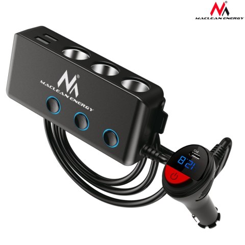 Rozdzielacz gniazda zapalniczki samochodowej Maclean, woltomierz, 3 gniazda zapalniczki, 1xQC 3.0, 3xUSB, 6.8A, 1xPD 18W, max 12
